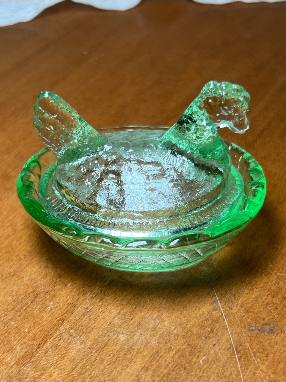 Green Glass Hen on Nest Covered Dish - Mini Salt Cellar